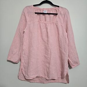 Lands' End 100% Linen Pull Over Shirt 3/4  Sleeve Size M Dusty Pink